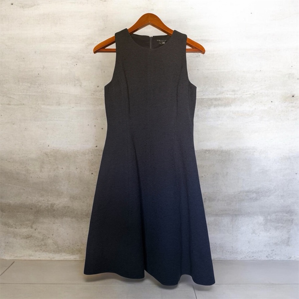 Theory Navy Textured Sleeveless Midi Dress